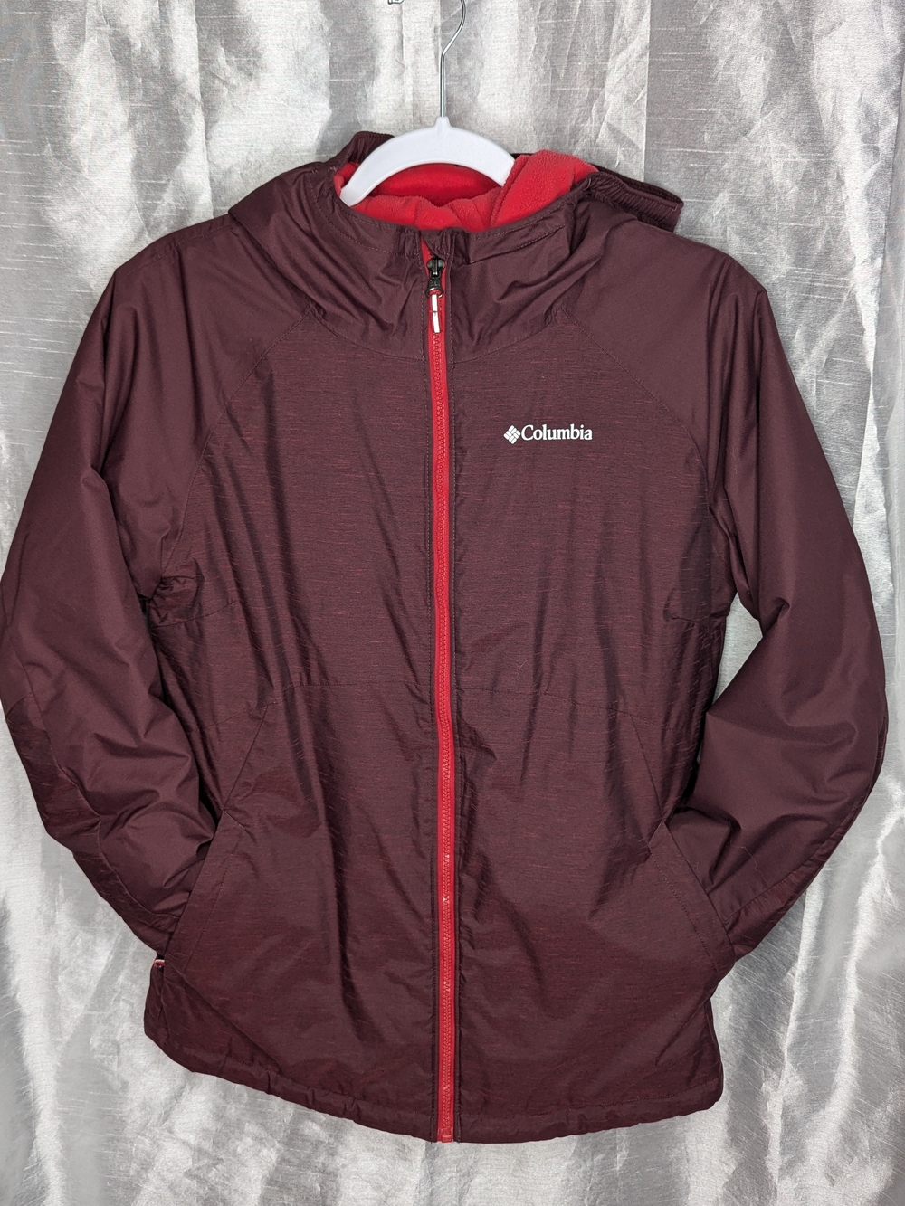 Columbia Youth Maroon Hooded Full Zip Jacket Mid-Length XL Gorpcore Athleisure